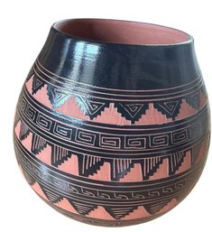 Navajo Black And Terracotta Pottery Vessel By Juanita Davis