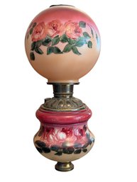 Gone With The Wind-Style Hurricane Lamp With Hand-Painted Floral Globes
