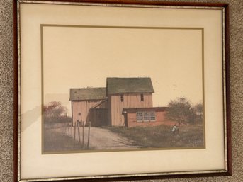 Framed Artwork Depicting Exterior Building Scene, Signed By Artist