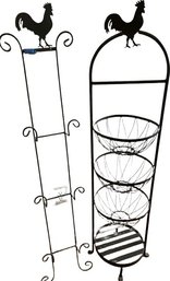 Rooster Metal Basket Rack And Hanging Plate Holder