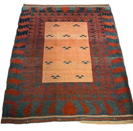 Handwoven Wool Area Rug With Geometric Patterns