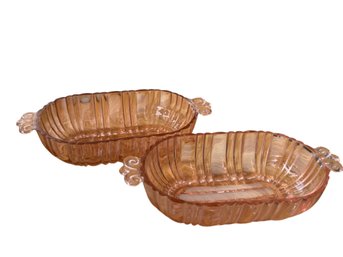 Pink Depression Glass Ribbed Dishes With Handles