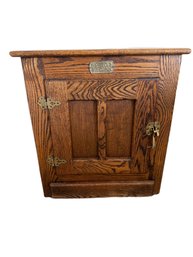 White Clad Wooden Icebox-Style Cabinet With Brass Hardware