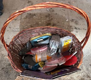 Basket With Assorted Tools And Surface Preparation Supplies