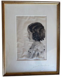 Framed Etching Of A Child In Profile Named Jean. Signed By Artist.