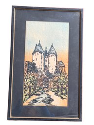 Framed Textile Artwork Featuring A Castle Scene