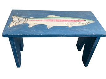 Painted Wood Bench With Rainbow Trout Motif