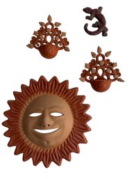 Handmade Terracotta Wall Art With Sun Mask And Ornaments