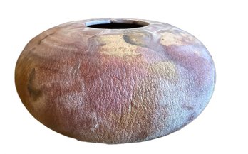 Handcrafted Ceramic Vessel With Marbled Finish And Artist Stamp