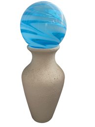 Textured Ceramic Vase With Blue Swirled Glass Sphere Top