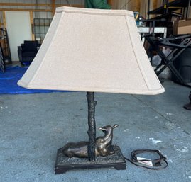 Cow-Themed Table Lamp With Tree Trunk Base And Fabric Shade