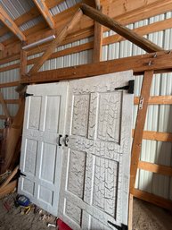 Wooden Archway Frame With Double Doors And Distressed White Paint