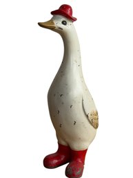 Painted Cast Iron Goose Figurine With Red Hat And Boots