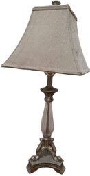 Metal And Glass Table Lamp With Tapered Fabric Shade