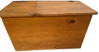 Wooden Storage Chest With Hinged Lid And Fabric-Lined Interior
