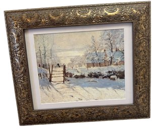 Framed Winter Landscape Print With Ornate Gilded Frame