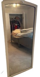 White Framed Arch-Top Wall Mirror With Ornamental Detailing