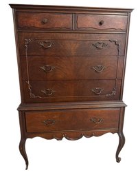 Antique Tall Wood Chest Of Drawers With Decorative Carvings And Cabriole Legs