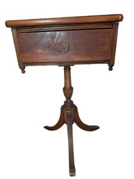 Antique Wooden Side Table With Single Drawer And Pedestal Base