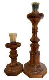 Two Turned Wood Candle Holders By The Heritage Collection