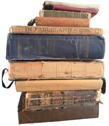 Stack Of Antique And Vintage Hardcover Books In Varied Conditions