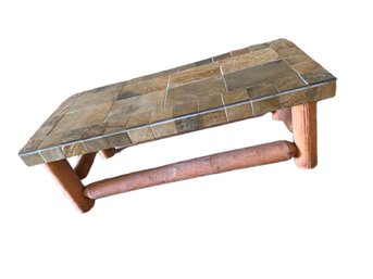 Rectangular Tile-Top Coffee Table With Carved Wood Base