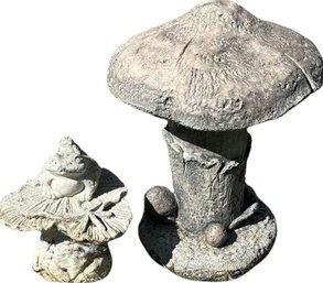 Yard Sculptures, Frogs On Lily Pad And Mushroom