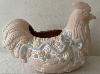 Rosenthal Netter Pottery Chicken Bowl/Planter/Container With Flowers - 7inx10in