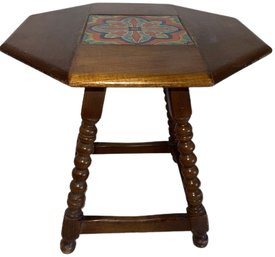 Solid Wood Table Top And Octagonal  Ceramic Tile - 20Wx19.5H