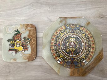 (2) Aztec Stone Plaques