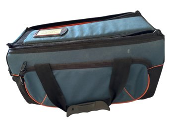 Blue & Black Duffel Bag With Red Accents  Multi-Pocket Travel Gear, Size: 17 Inches Length