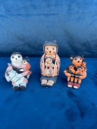 Pueblo Storyteller Figurine Pottery Signed By J. Lewis, Chris Fragua And Karen Tenorio - 3 5/8' Tallest