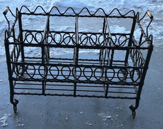 Metal Rolling Wine Rack With Circular Holding Design And Gold Handles