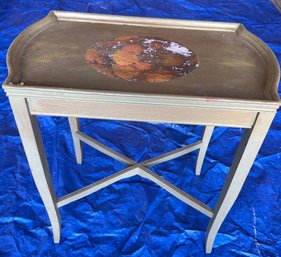 Rectangular Wooden Tray Table With Floral Oval Design