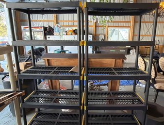 Two Black Plastic Storage Shelving Units