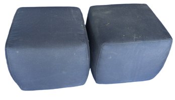 Black Fabric-Covered Cube Ottomans