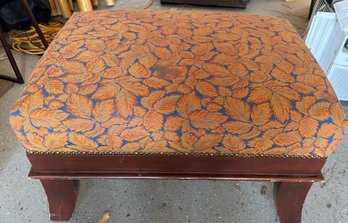 Upholstered Wooden Ottoman With Leaf Pattern Cushion