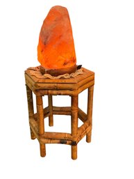 Himalayan Salt Lamp On Hexagonal Bamboo Stand
