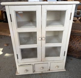 Two-Door Wooden Cabinet With Drawers And Glass Panels