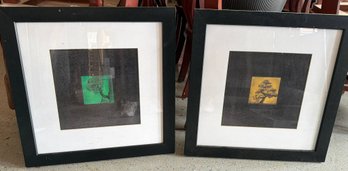 Framed Tree Art Prints With Green And Yellow Backgrounds