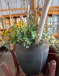 Decorative Planter With Faux Floral Arrangement And Birch Accents