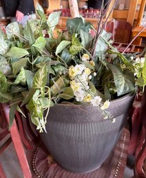 Decorative Planter With Faux Greenery And Floral Arrangement