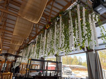 Hanging Floral Displays With White Garlands And Sunflowers, 8 Feet Each