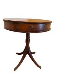 Antique Wooden Round Accent Table With Single Drawer