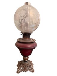B&H Juno Lamp With Frosted Floral Glass Globe