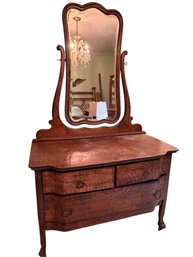 Antique Oak Vanity Dresser With Pivoting Mirror, Approx. 68 In. High, 42 In. Wide