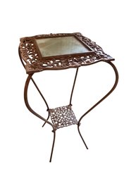 Cast Iron Plant Stand With Glass Top And Decorative Features