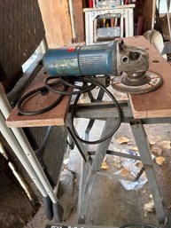 Folding Workbench With Ryobi Angle Grinder And Accessories