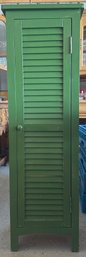 Green Painted Wooden Cabinet With Louvered Door