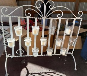 White Metal Scrolled Candle Holder With Glass Votive Cups